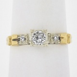 Vintage 14k Two Tone Gold Old European Cut Diamond Solitaire Engagement Ring