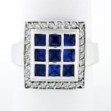 De Hago 18k White Gold 2.65 ctw Sapphire Diamond Square Dome Platter Cocktail Ri