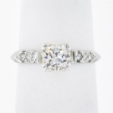Vintage 14K White Gold.73 ctw Transitional Cut Diamond Engagement Ring w/ Accent