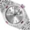 Rolex Ladies Stainless Steel 26MM Silver Index Dial Diamond And Ruby Bezel Date