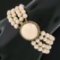Vintage 14k Gold Large Angel Skin Coral 4 Strand 5.2-5.7mm Bead Wide Bracelet