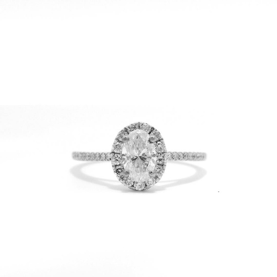 0.74 ctw Diamond Halo Wedding Ring - 14KT White Gold