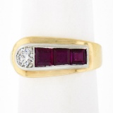 Maurice Tishman Retro 14K Gold & Platinum Diamond & Ruby Buckle Style Band Ring
