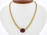 18K Two Tone Gold 12.82 ctw GIA Large Oval Red Rubellite Tourmaline 16