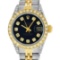 Rolex Ladies Quickset Two Tone 18K Black Diamond Lugs Datejust Wristwatch 26MM