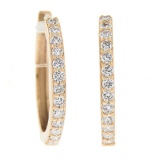 NEW Classic 14k Rose Gold 0.26 ctw Pave Diamond 15.4mm Simple Huggie Hoop Earrin