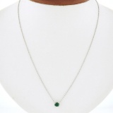 NEW 14K White Gold 0.42 ctw Emerald Cut Emerald Petite Solitaire Pendant Necklac