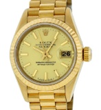 Rolex Ladies Quickset 18K Yellow Gold Champagne Index Datejust President Wristwa