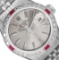 Rolex Ladies Stainless Steel Silver Index Diamond And Ruby Rolex Date Wristwatch