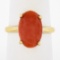 Vintage 14K Gold Elongated Oval Cabochon Pinkish-Orange Coral Solitaire Ring