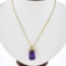 14k Yellow Gold Large Emerald Cut Amethyst w/ Diamond Bow Ribbon Pendant & Chain