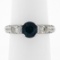 14K White Gold 1.60 ctw Round Sapphire Solitaire Diamond Milgrain Engagement Rin