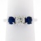 Solid Platinum 1.32 ctw Round Brilliant Prong Sapphire Diamond 3 Three Stone Rin
