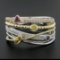 14k Tri Color Gold .60 ctw Multi Color Sapphire & Diamond Crossover Wide Band Ri
