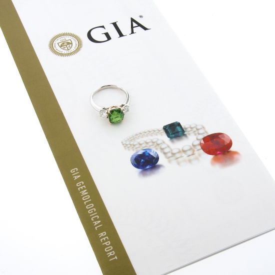 NEW Platinum 14k Gold 4.23 ctw GIA Cushion Tsavorite & Round Diamond Accents Rin