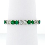 14K White Gold 1.40 ctw Round Shared Prong Diamond & Emerald Eternity Band Ring