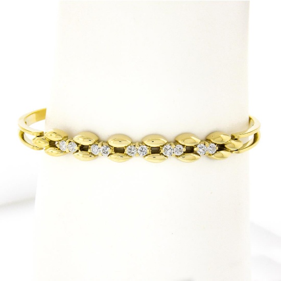 6.5" 14k Yellow Gold 0.60 ctw Diamond Polished Open Bangle Bracelet w/ Clasp