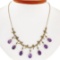 Rare Antique Victorian 14K Gold 14 ctw Oval Amethyst Pearl Fringe Collier Neckla