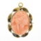 Antique 10k Yellow Gold Oval Carved Coral Cameo Twisted Frame Brooch Pin Pendant