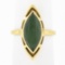 14K Yellow Gold Bezel Marquise Cabochon Jade Open Frame Simple Solitaire Ring