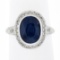 Estate Platinum GIA Oval Ceylon Bezel Sapphire Pave Diamond Halo Engagement Ring