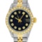 Rolex Ladies Quickset Two Tone Black Diamond Lugs Datejust Wristwatch 26MM