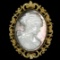Vintage 14K Gold Carved White on Black Mother of Pearl Cameo Pin Brooch Pendant
