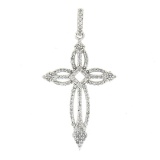 Solid 10k White Gold 0.35 ctw Round Prong Set Diamond Open Work Cross Pendant