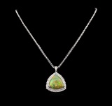 14KT White Gold 25.72 ctw Opal and Diamond Pendant with Chain