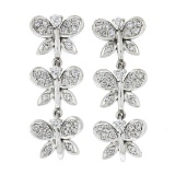 Fancy 18k White Gold 0.80 ctw Round Diamond 3 Tier Butterfly Drop Dangle Earring