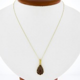 NEW 14k Gold 3.03 ctw Pear & Round Red Garnet Tear Drop Cluster Pendant w/ Chain