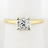 Vintage 14k TT Gold 0.56 ctw Old European Prong Diamond Solitaire Engagement Rin