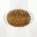 18K Gold Oval Half Bezel Rutilated Quartz Solitaire Brushed Finish Cocktail Ring
