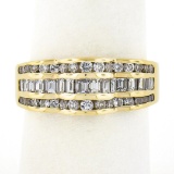 14k Yellow Gold 1.39 ctw Channel Set Round & Baguette Cut Diamond Wavy Band Ring