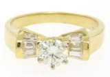 14k Yellow Gold 0.91 ctw Round Diamond Solitaire Channel Baguette Engagement Rin