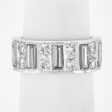 Platinum 4 ctw Straight Baguette & Round High Quality Diamond Eternity Band Ring