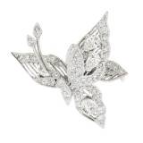 18K White Gold 1.6 ctw Diamond En Tremblant Detailed Mil grain Butterfly Brooch