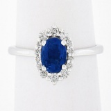 NEW 14K Gold 1.58 ctw GIA NO HEAT Oval Prong Sapphire Diamond Halo Engagement Ri
