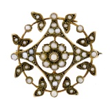 Antique Victorian 14K Yellow Gold Prong & Bezel Seed Pearl Open Round Brooch Pin