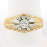 Men's Antique 18K TT Gold 0.42 ctw Old European Diamond Belcher Solitaire Ring