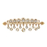 Vintage Victorian Revival 14k Rosy Gold 3.26 ctw Round Diamond Dangle Pin Brooch