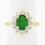NEW Classic 14k Gold 2.02 ctw Oval Emerald Solitaire w/ Round Diamond Halo Ring