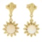 Estate 14k Yellow Gold 6mm Round Cabochon Cut Opal Flower Dangle Drop Earrings
