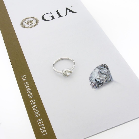 NEW Platinum GIA 1.06 ctw Pear Sideways Bezel Diamond Solitaire Engagement Ring