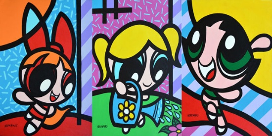 MORAIS THE POWERPUFF GIRLS (TRIPTYCH) SIGNED ORIGINAL ACRYLIC