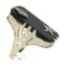 Antique Art Deco 14K Gold Black Onyx & Diamond Masonic Star Long Dinner Ring