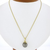 14K Yellow Gold 11.8mm Tahitian Gray Pearl Solitaire Pendant 16