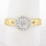 Vintage 18k TT Gold .30 ctw Round Brilliant Pave Diamond High Quality Cluster Ri