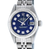 Rolex Ladies Stainless Steel Quickset Blue Diamond Datejust Wristwatch 26MM