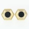 Vintage Large 18k Gold Black Onyx Intaglio.75 ctw Round Diamond Hexagon Earrings